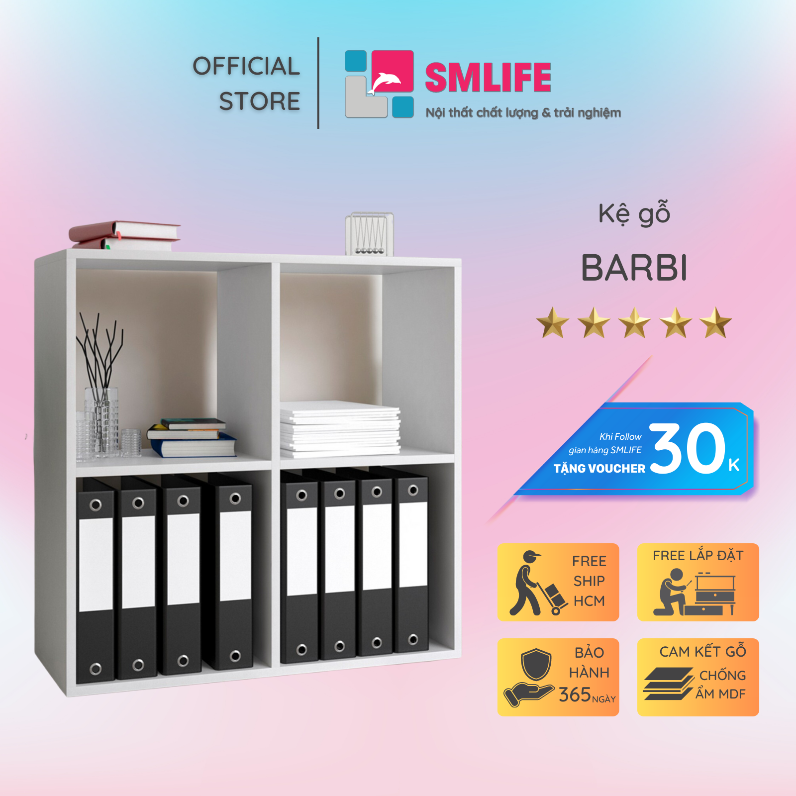 Kệ sách gỗ hiện đại SMLIFE Barbi  | Gỗ MDF dày 17mm chống ẩm | D85xR30xC85cm