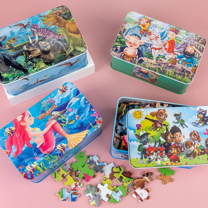 Đồ chơi tranh xếp hình 200 miếng hộp sắt puzzle nhiều chủ đề - Đồ chơi thông minh trẻ em