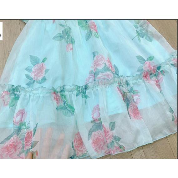 Đầm váy babydoll tay phồng cho bé gái hoa hồng diện đi chơi đi học du lịch đẹp size 12-40kg hàng thiết kế