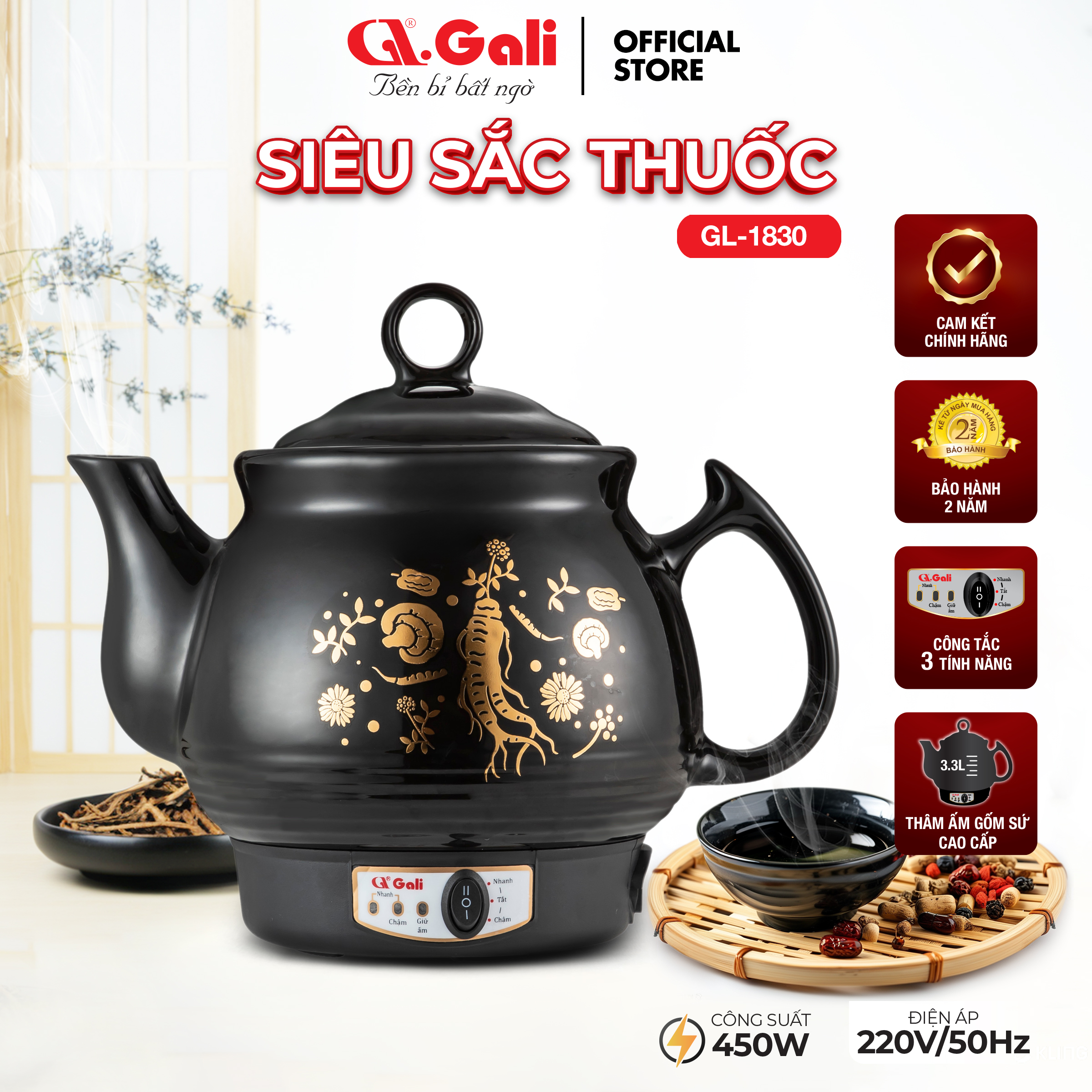Siêu sắc thuốc đa năng Gali GL-1830 - 3.3L. Siêu nấu thuốc tự động. Hàng nhập khẩu chính hãng chất lượng cao.