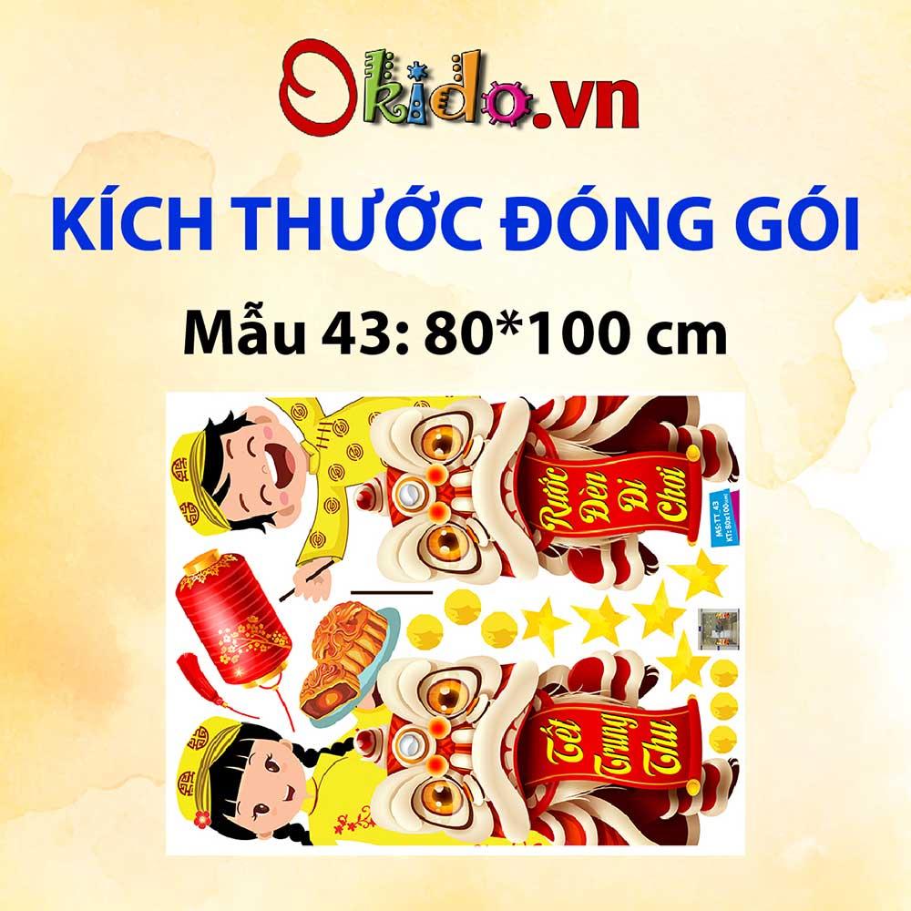 Decal trang trí trung thu 2023 bé và lân dưới ánh trăng chị hằng