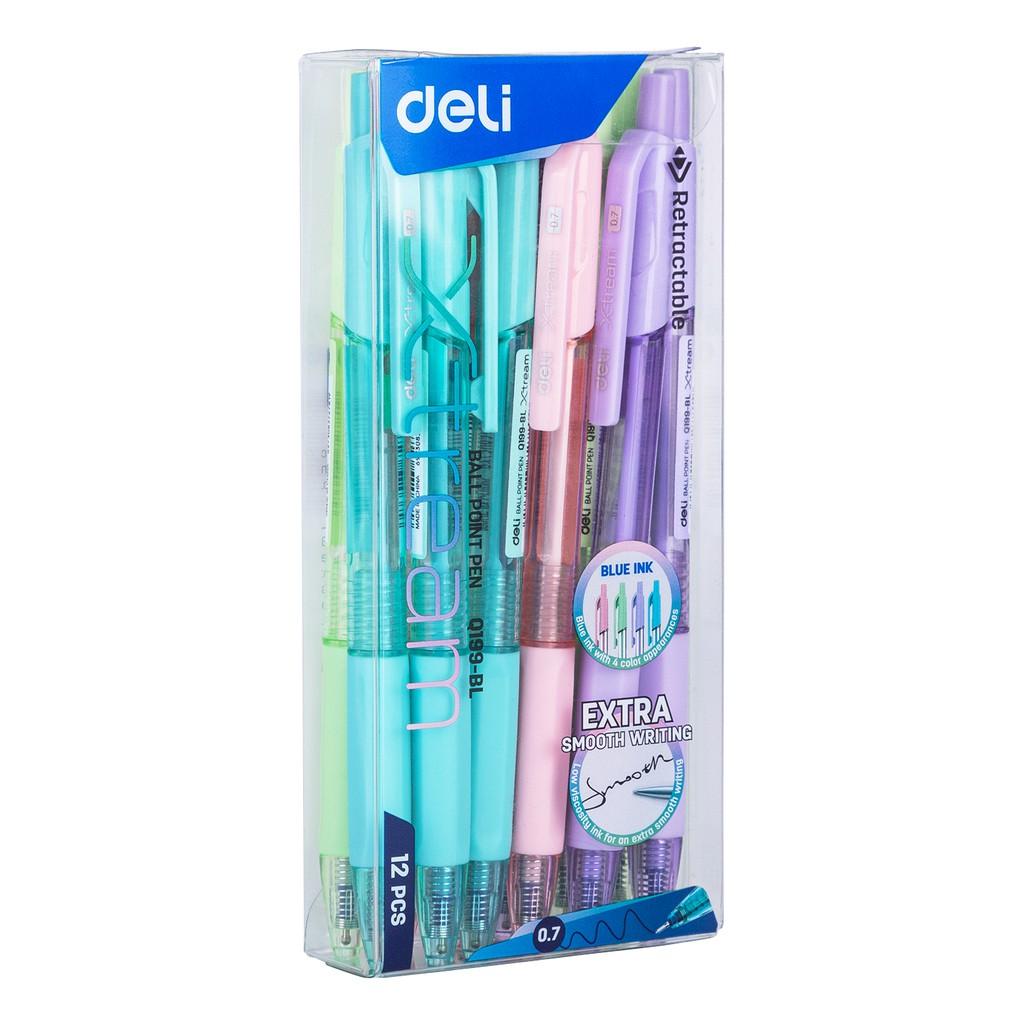 Bút bi bấm ngòi 0.7mm mực xanh Deli - Màu sắc theo lựa chọn - 1 chiếc - EQ199-BL