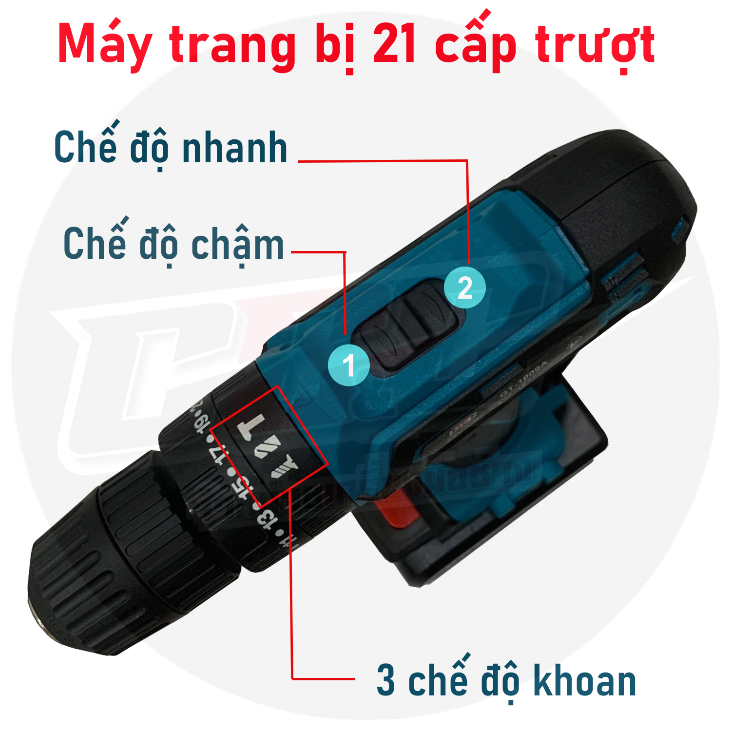 Máy khoan pin 68v công suất khỏe - Trang bị 3 chế độ: khoan, khoan búa, búa - 21 cấp trượt - đèn led siêu sáng - Bộ phụ kiện 2 pin kèm 25 chi tiết - Máy khoan pin 3 chế độ, khoan búa, khoan bắn vít cầm tay