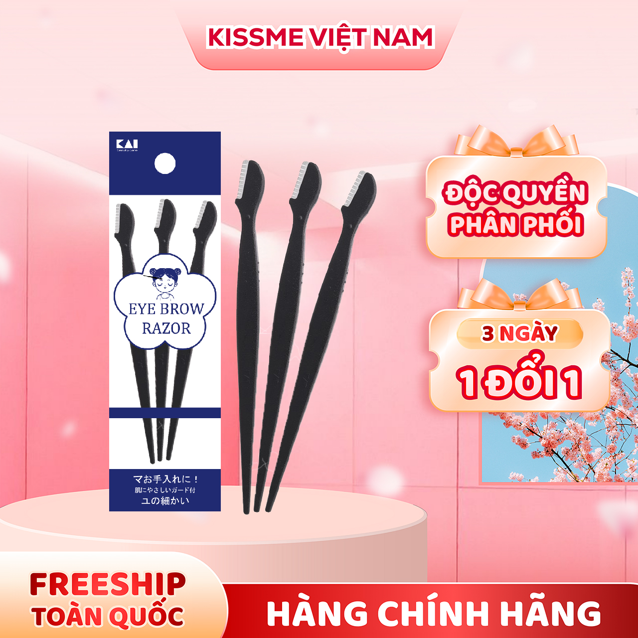 Dao Cạo Lông Mày Màu Đen Kai Groom 38531-HC1161 (Set 3 Cây)