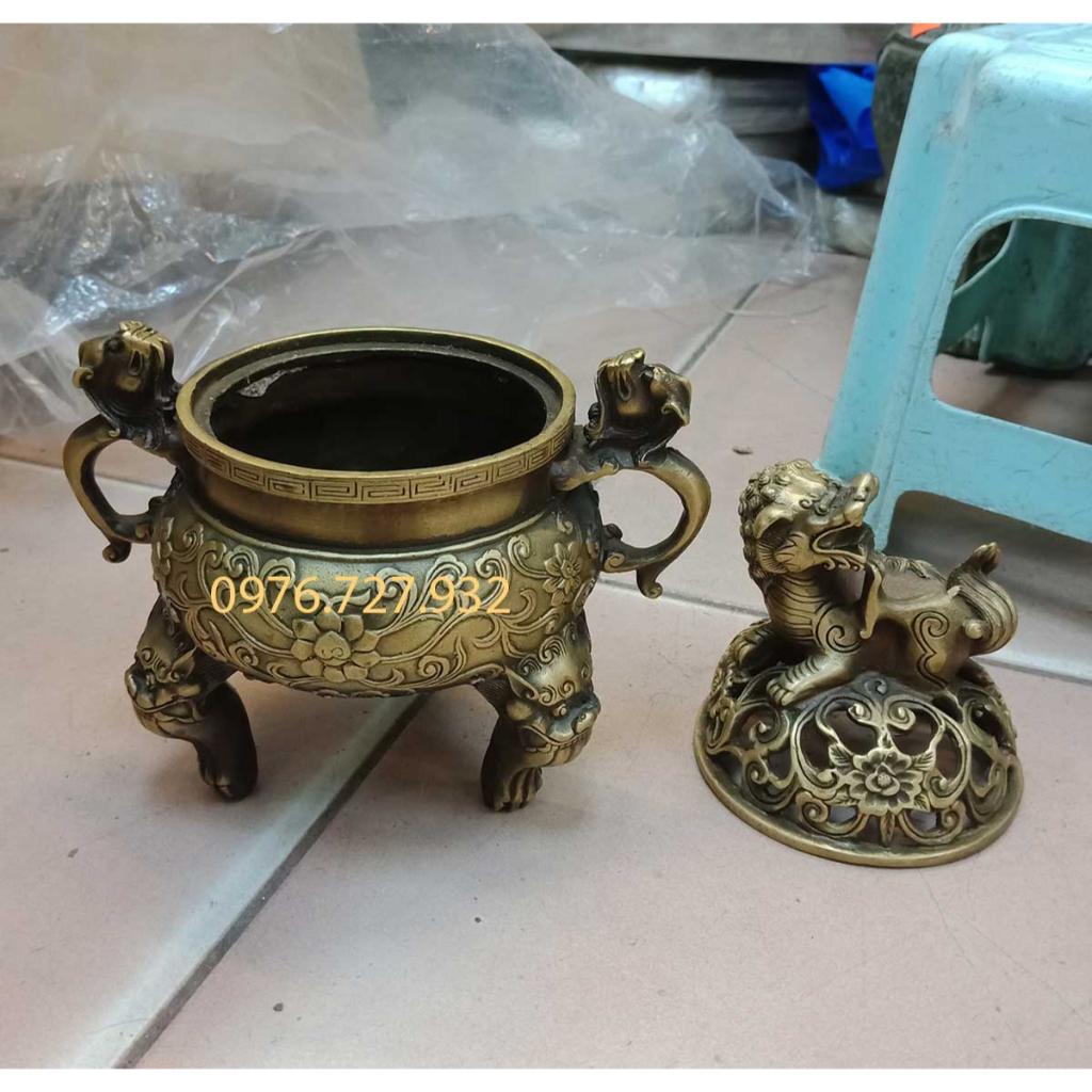 Xông trầm nắp nghê bằng đồng, đỉnh đốt trầm hương bằng đồng cao 17cm