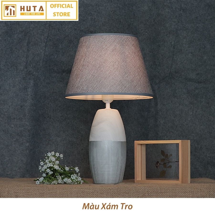 Đèn Ngủ Để Bàn HUTA S5 Gốm Sứ Cao Cấp Sang Trọng Decor Trang Trí Phòng Ngủ Phòng Khách, Khách Sạn, Điều Chỉnh Độ Sáng, Đèn Vàng Bóng LED Tiết Kiệm Điện