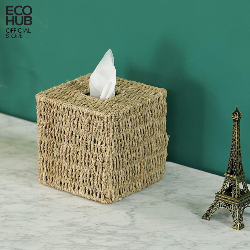 Hộp cói vuông đựng khăn giấy ECOHUB đan thủ công (ECOHUB Tissue Box)