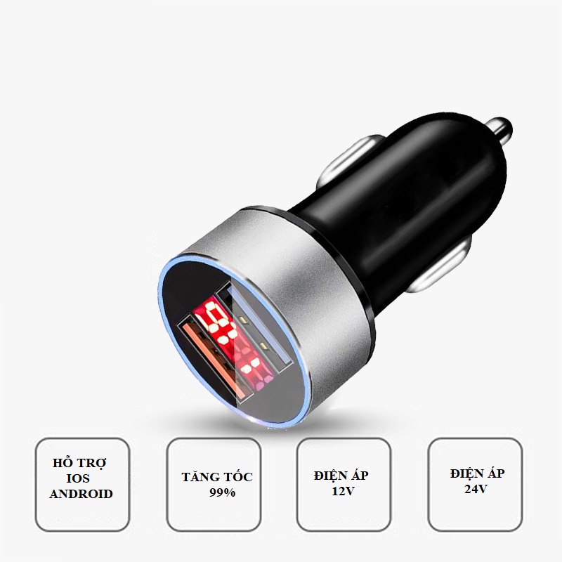 Tẩu sạc siêu nhanh 2 cổng USB hợp kim nhôm, công nghệ Quick Charge 3.0