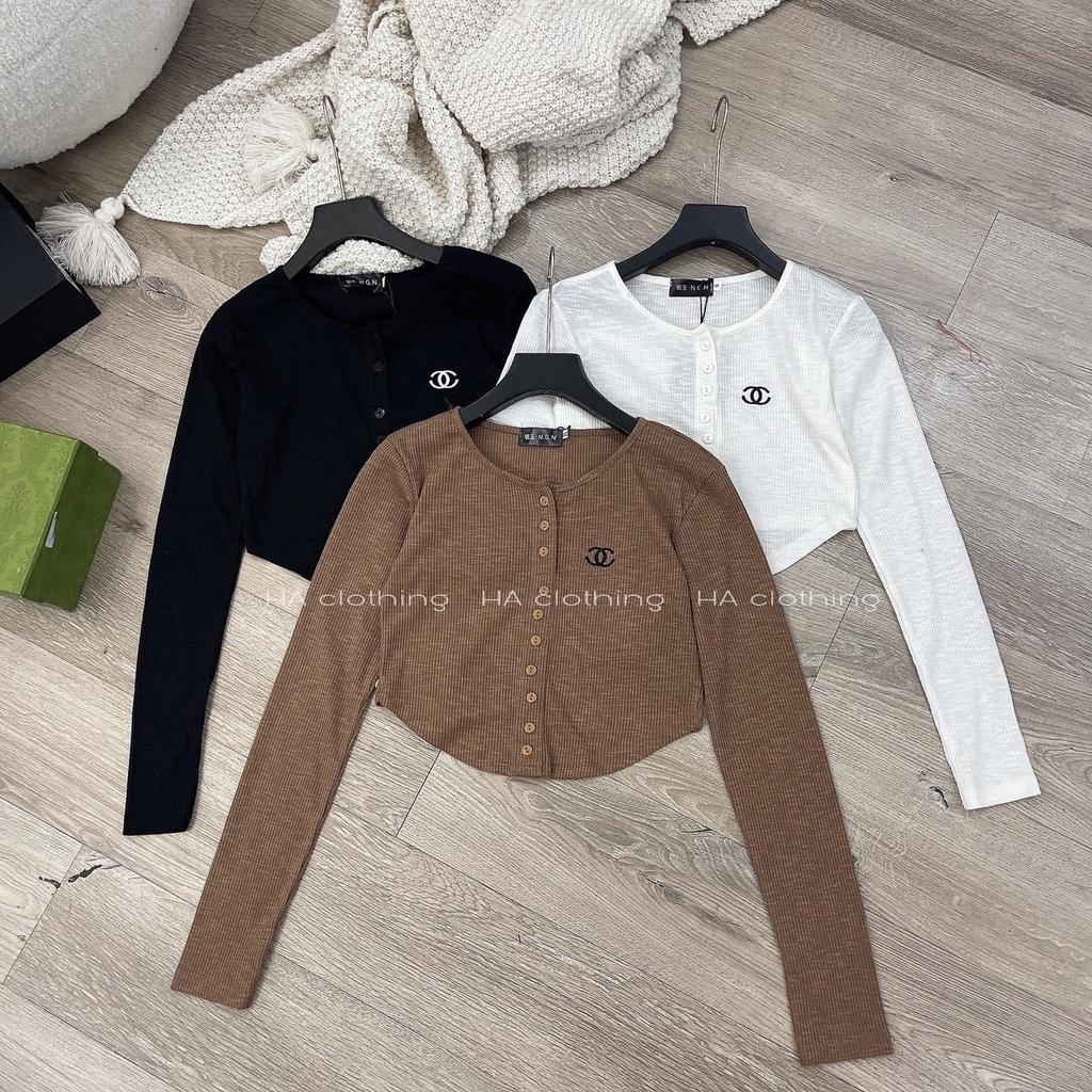 Áo tăm khuy croptop thêu ngực chữ x