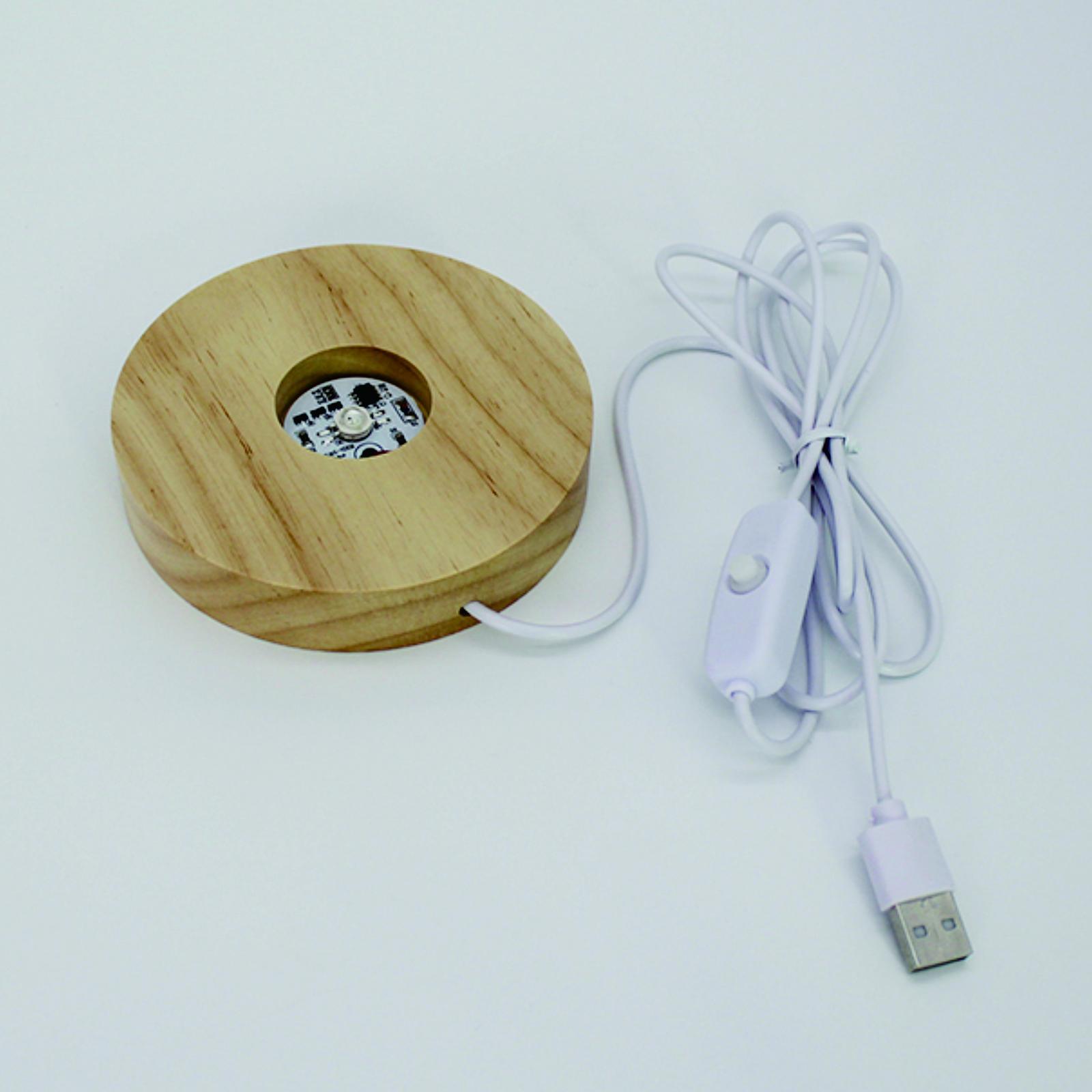 3X Wooden Round LED Light Base Display Stand Lamp for Crystals Ball Colorful