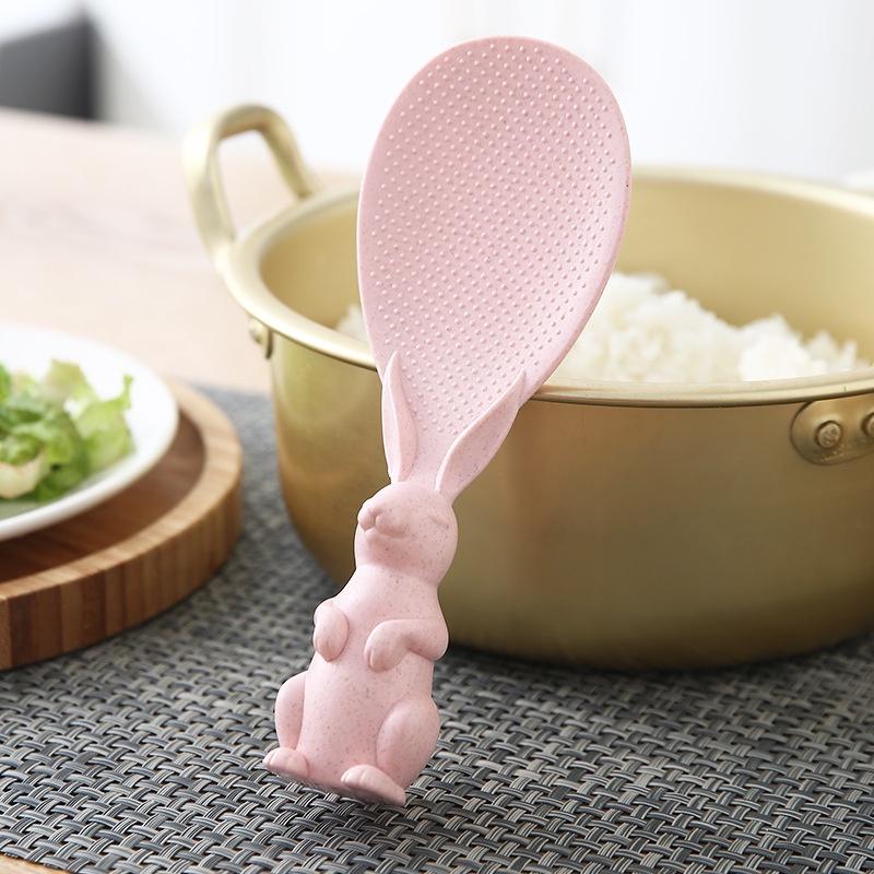 Muỗng Múc Xới Cơm Có Đế Đứng Hình Chú Thỏ Chất Liệu Nhựa Lúa Mì Thiên Nhiên