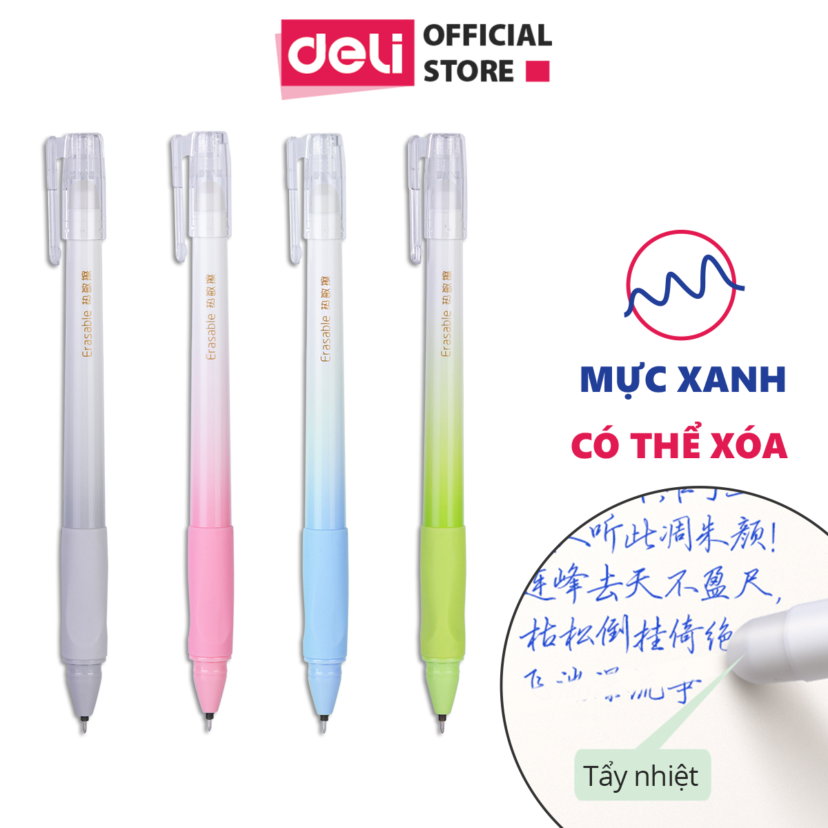 Hình ảnh Bút gel xóa được có nắp đậy Deli - ngòi 0.5mm - mực Xanh/ Đen - A660