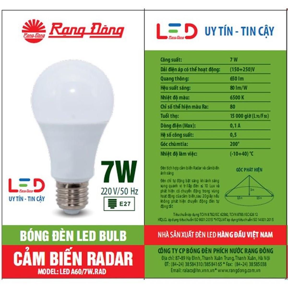 Đèn cảm biến radar 7W/9W/15W LED Rạng Đông - LED A60N3/9W.RAD