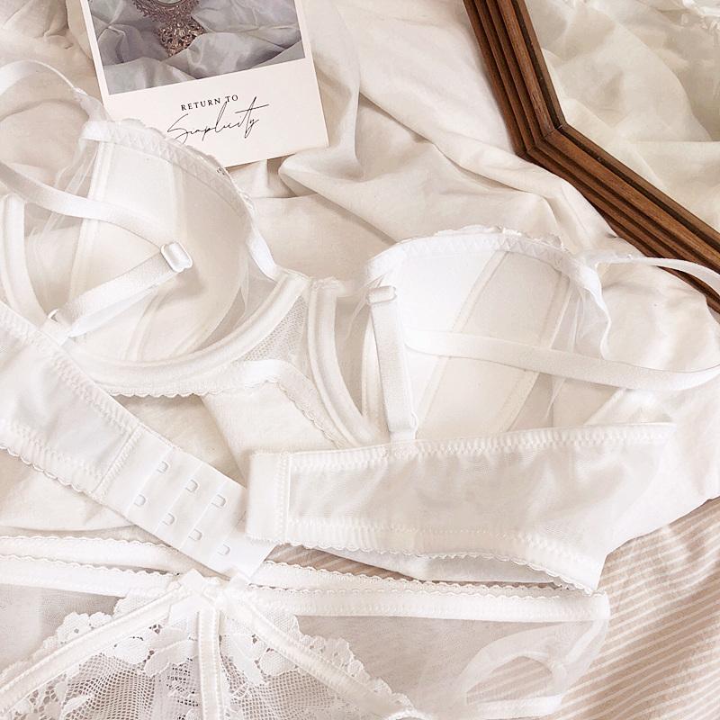 Size Lớn BCD Cốc Mờ Cotton Sexy Mỏng Cúp Nửa Quần Lót Áo Ngực Và Quần Bộ Push Up Điều Chỉnh Phụ Nữ Mùa Hè quần Lót