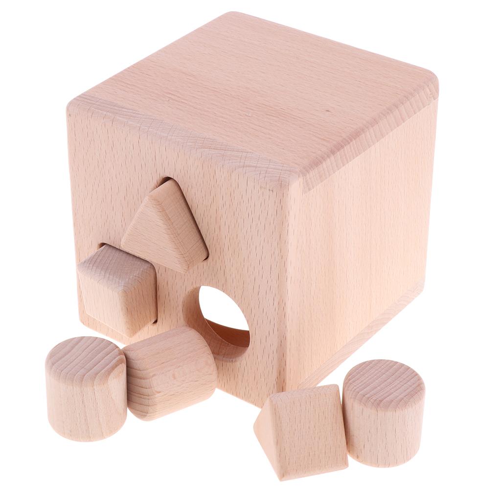 Wooden Shape Sorter Box - Baby Geometric Building Block Sorting & Matching Game Toys Early Shapes Cognitive Learning