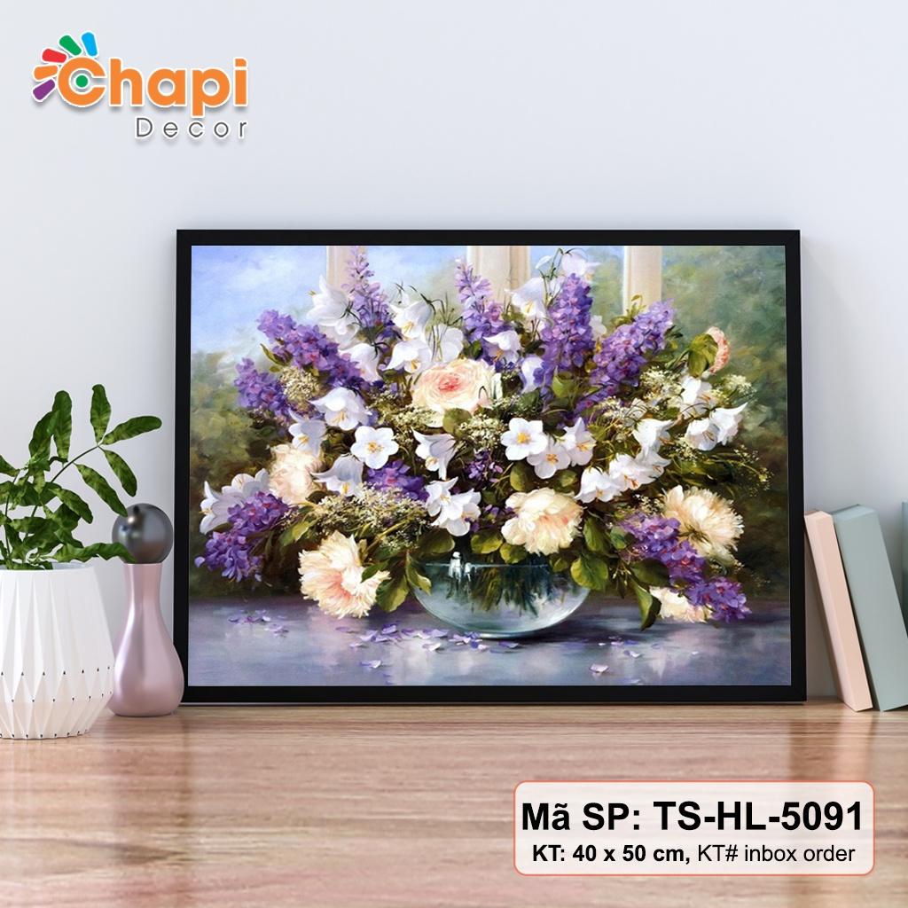 Tranh tô màu số hóa Chapi, Tranh số hóa Hoa Tuyển Chọn KT 40x50cm đã căng khung, Có dầu bóng