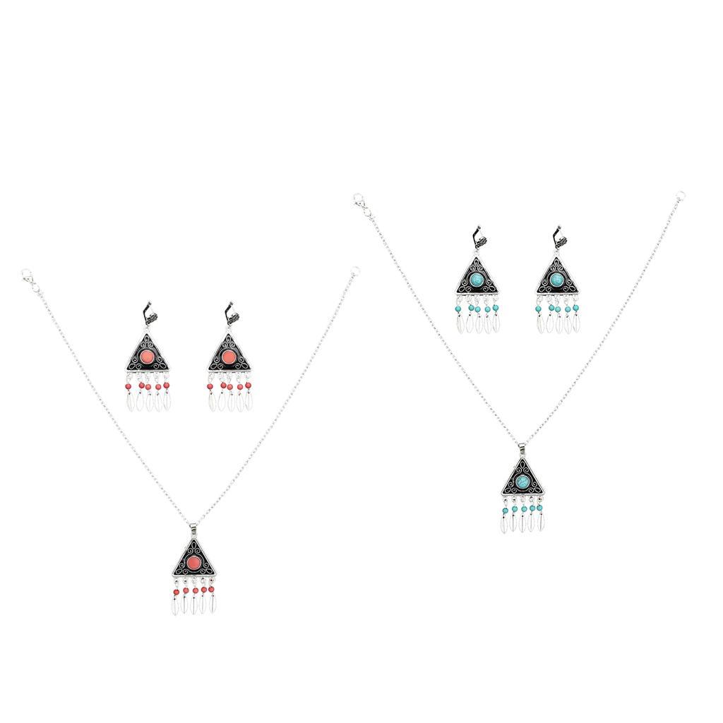 Fashion Women Jewelry Set Bohemian Tassel Pendants Necklace and Earring