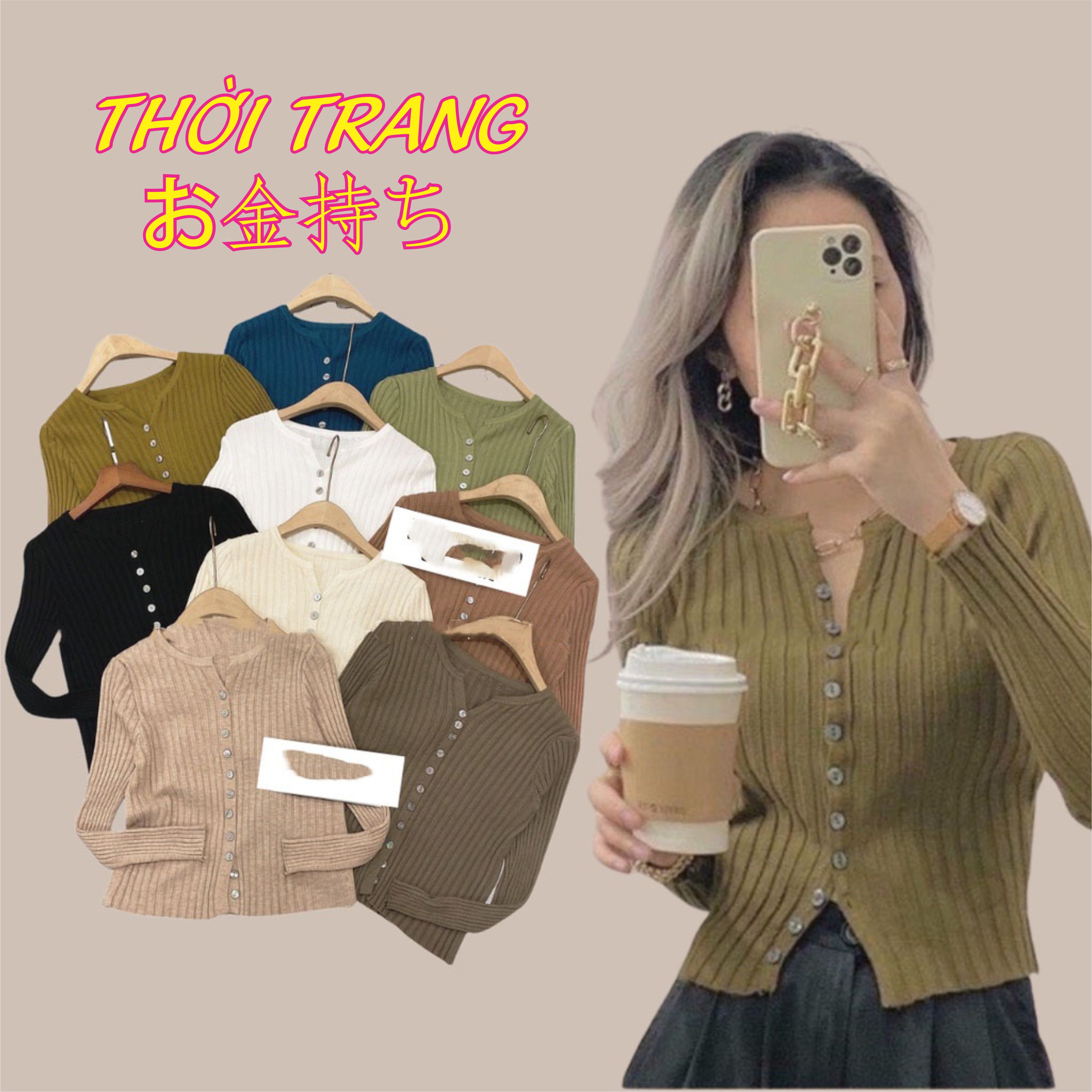 áo len tăm nữ khuy cúc nhỏ, áo khoác cardigan dáng vừa co giãn 3423