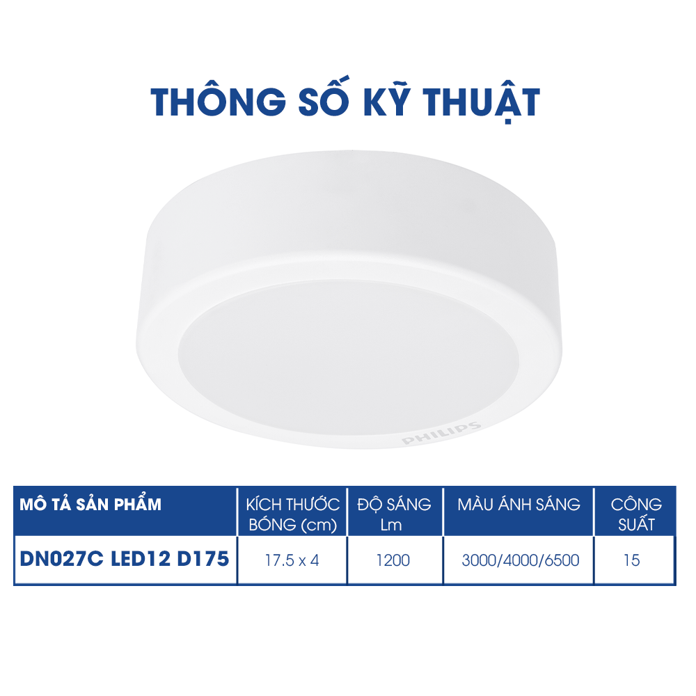 Hình ảnh Bộ Đèn Philips LED Ốp Trần tròn lắp nổi DN027C- Công suất (11W, 15W, 18W, 23W)