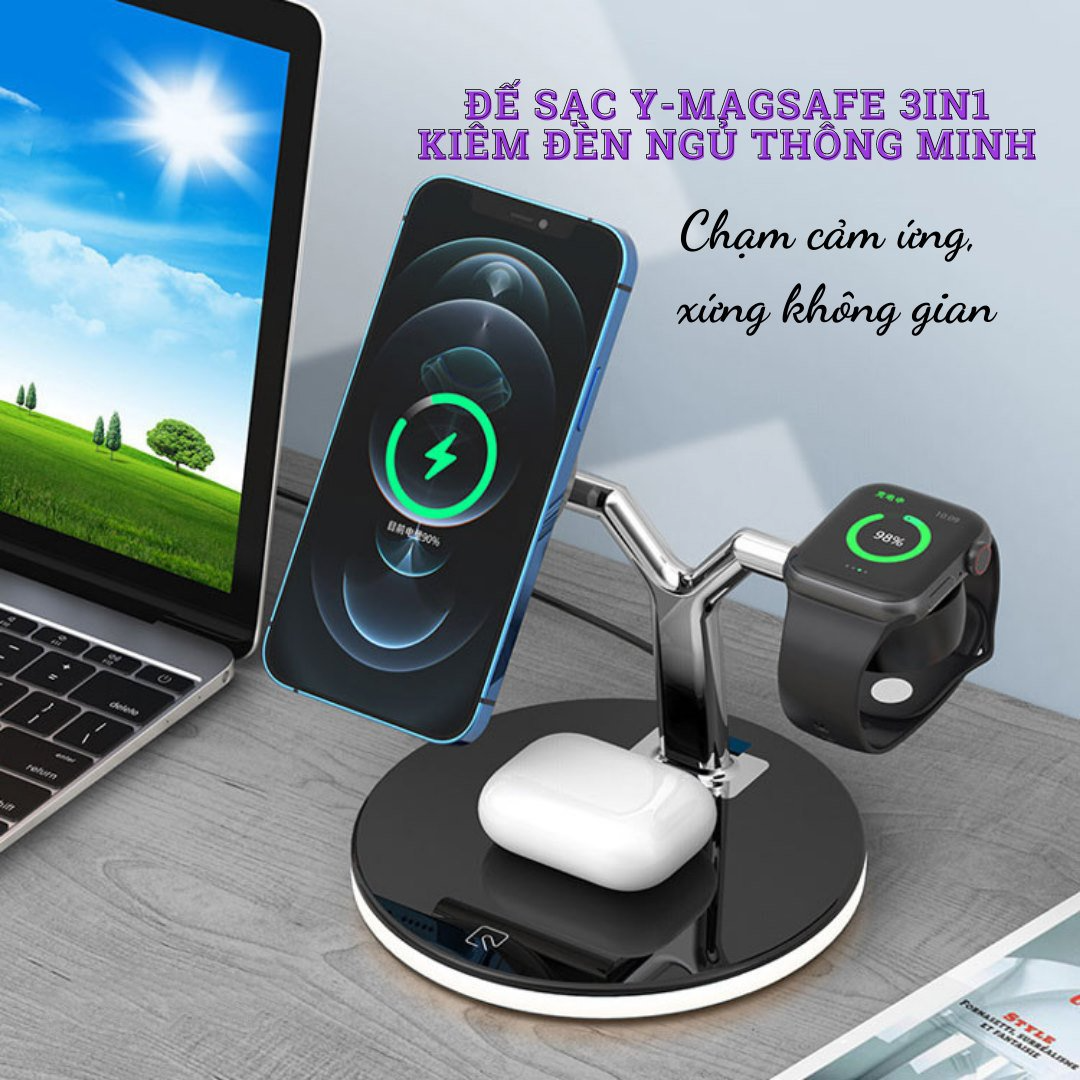 Đế Sạc Không Dây 3in1 Kiêm Đèn Ngủ Thông Minh