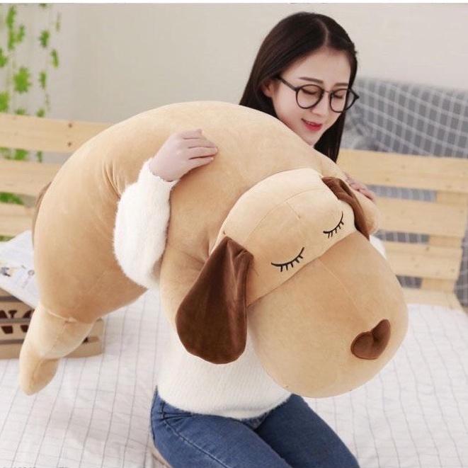 Gối ôm Hình Thú Chó Bông Mũi Tim Dài Nằm Lười, Gấu Bông Cute Đáng Yêu Tai To Size 1M - 1M3 Siêu Mềm Mịn Co Giãn 4 Chiều