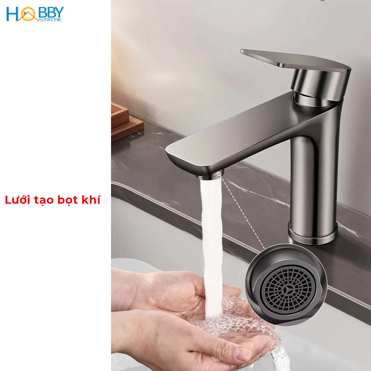 Vòi chậu rửa mặt nóng lạnh inox 304 sơn xám Hobby home decor VRM10