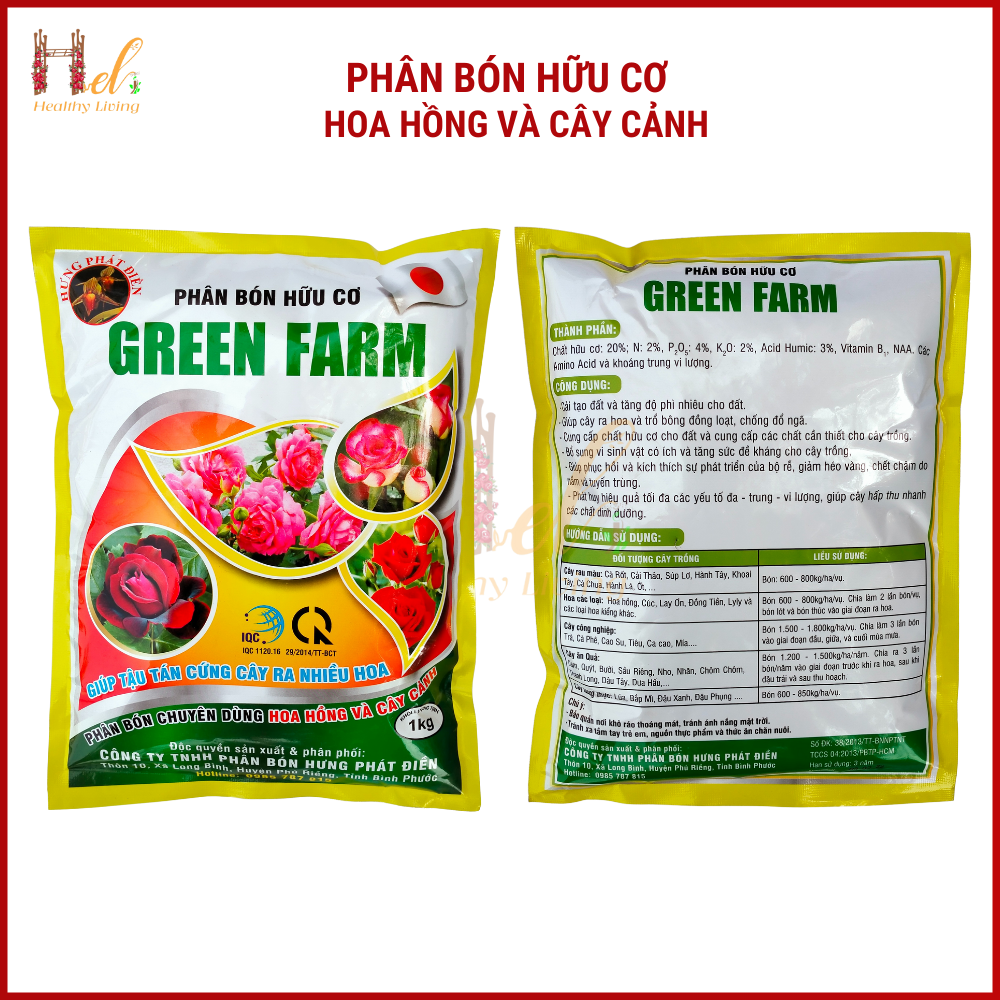 Phân Bón Hữu Cơ Hoa Hồng Phân Bón Hoa Hồng, Cây Cảnh GREEN FARM Gói 1kg