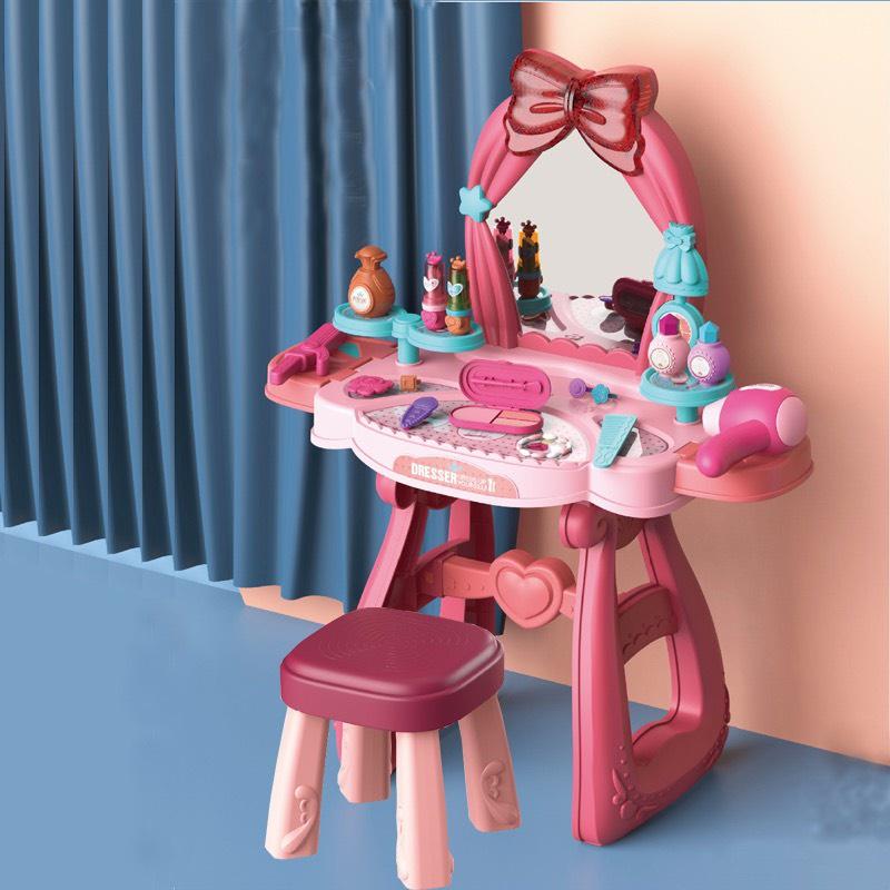 Bộ đồ chơi bàn trang điểm bé gái cỡ lớn gồm nhiều chi tiết kèm ghế ngồi và gương soi