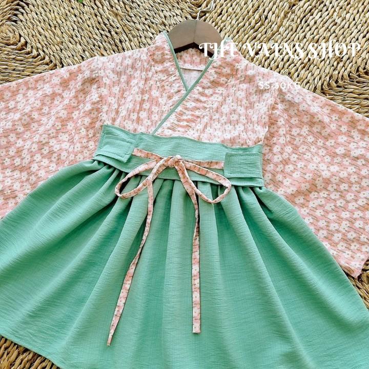 Váy Bé Gái Phong Cách KIMONO Xanh Lá 3-20kg