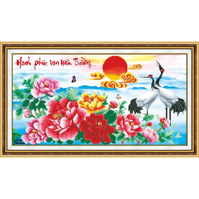 Tranh thêu chữ thập Hạnh phúc vạn niên trường DLH-222977