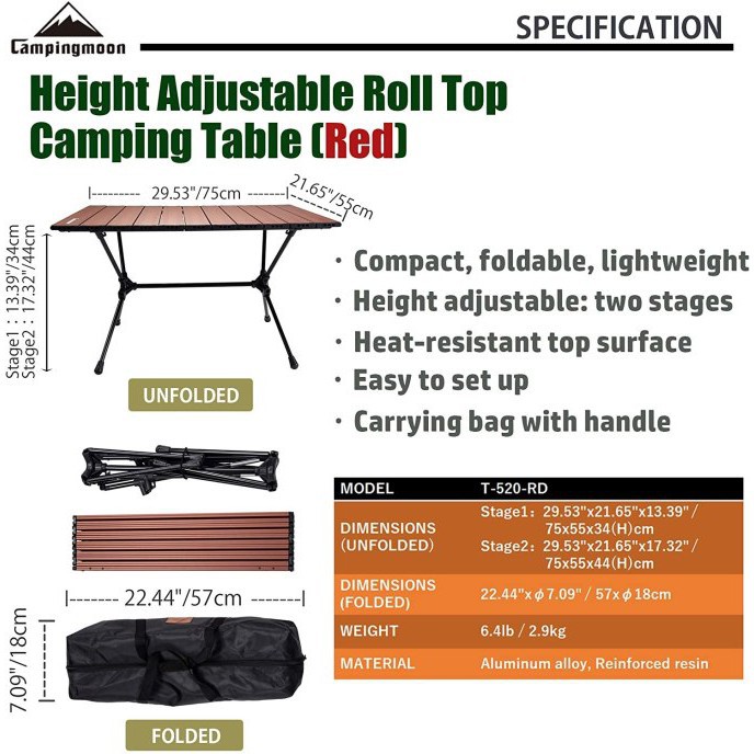 Bàn cắm trại dã ngoại Campingmoon campoutvn T-520 du lịch nhôm xếp gấp gọn cứng cáp chắc chắn A211