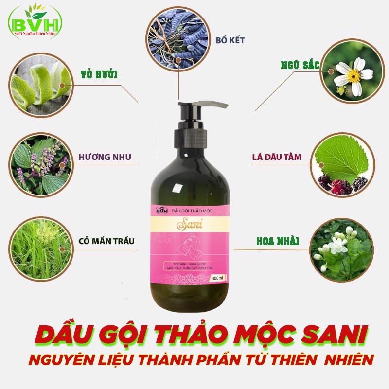 Dầu gội dược liệu Thảo Mộc SaNi - Ngăn ngừa nấm da đầu, gàu, Kích Mọc Tóc