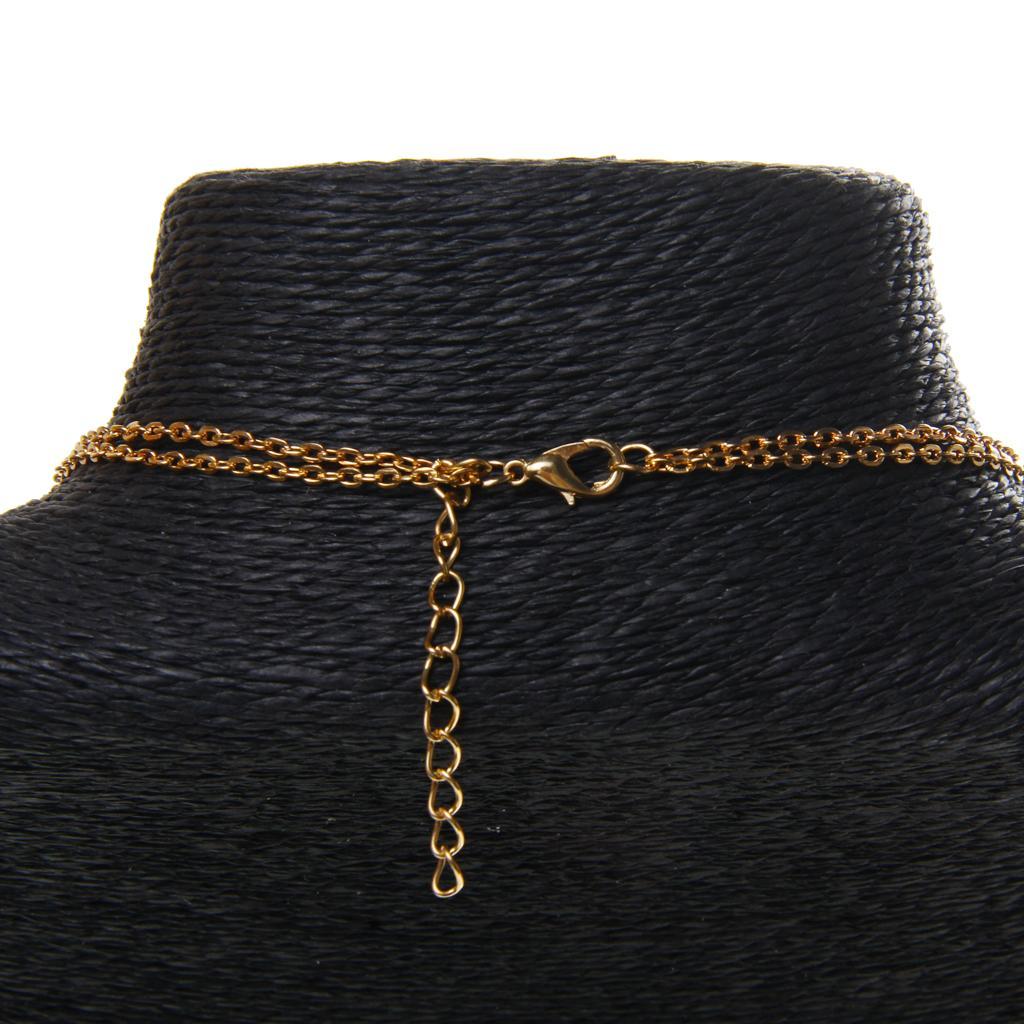 Double Layer Gold Necklace Chain With Turquoise Tube Bead Pendant Charm