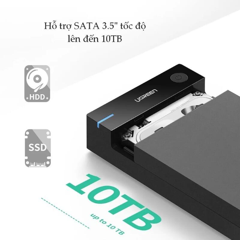 Ugreen UG50422US222TK Hộp đựng ổ cứng 3.5 chuẩn SATA hỗ trợ 10TB có cấp nguồn - HÀNG CHÍNH HÃNG