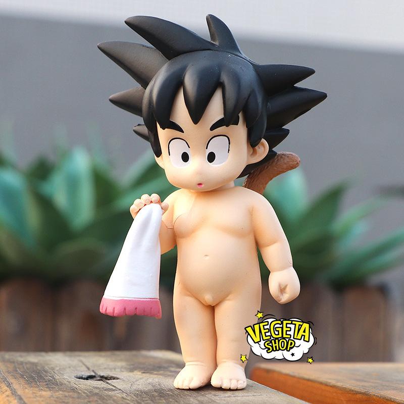 Mô hình Dragon Ball - Mô hình Songoku Goku Young - Goku cầm khăn cởi trần chuồng đi tắm trong chậu - Cao 9~11cm