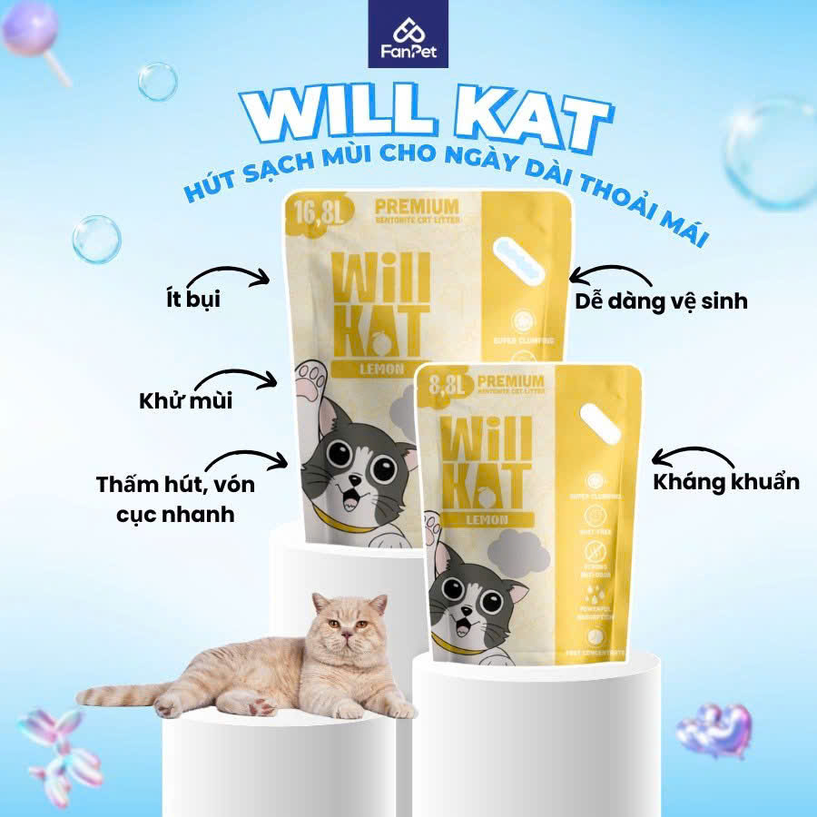 CÁT VỆ SINH WILL KAT TÚI 16,8L (8kg) - WILLKAT CÁT KHỬ MÙI CHO MÈO
