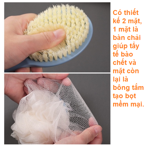 Cây cọ lưng tắm 2 đầu bông vải lưới và lông bàn chải sản phẩm cần thiết cho phòng tắm GD647-CoLung2D