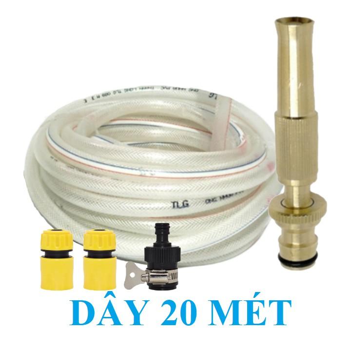 Bộ dây vòi xịt nước rửa xe, tưới cây . tăng áp 3 lần, loại 20m 206587 cút sập,nối nhựa đen+ tặng đai