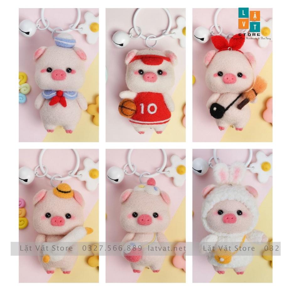 Bộ kit len chọc Gia Đình Heo Dễ Thương làm quà DIY, móc khoá từ handmade, có hướng dẫn - Needle felting Pig Familyđồ
