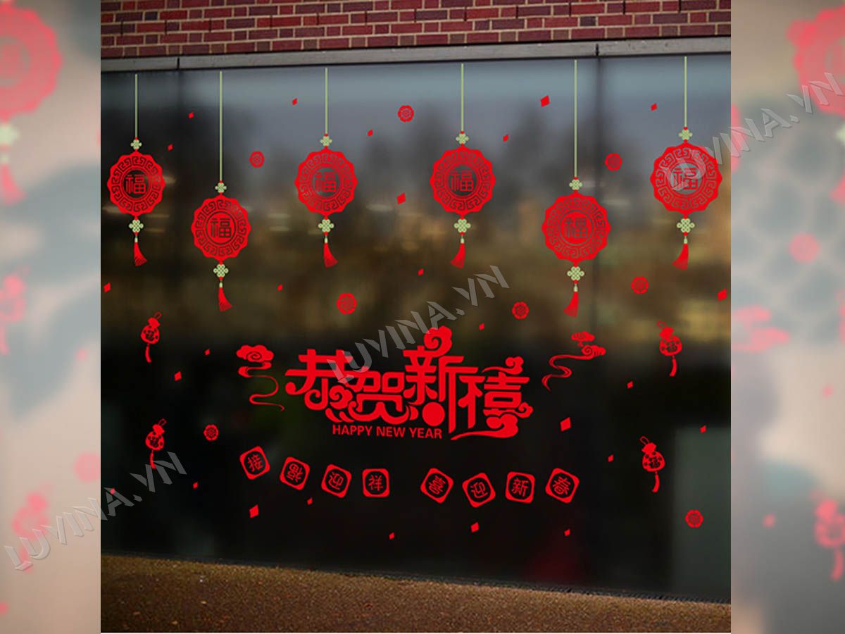 Decal trang trí tết-dây treo tài lộc đỏ