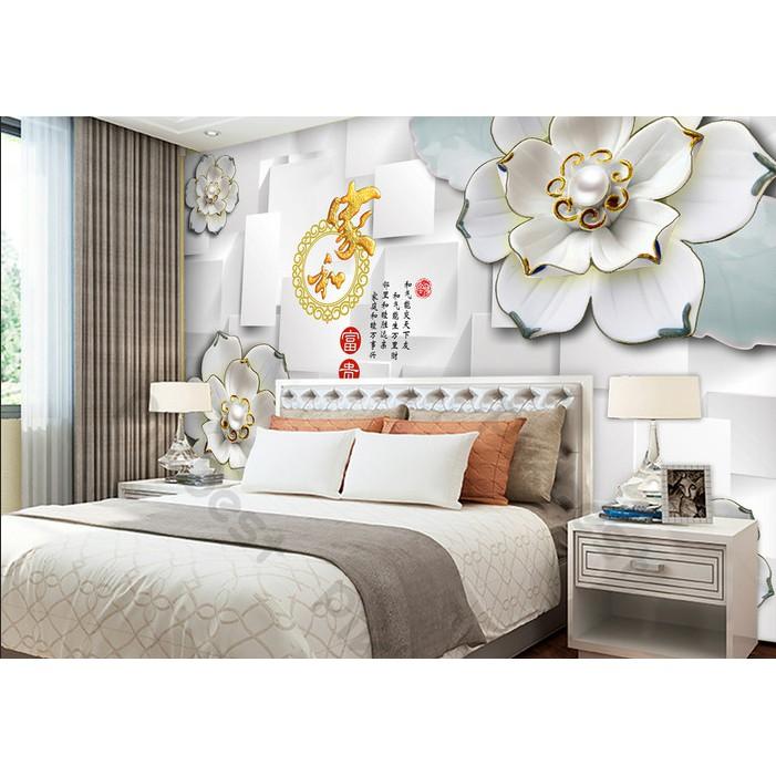 Tranh dán tường Hoa mẫu đơn trang sức hiện đại, tranh 3d dán tường hiện đại MS646436