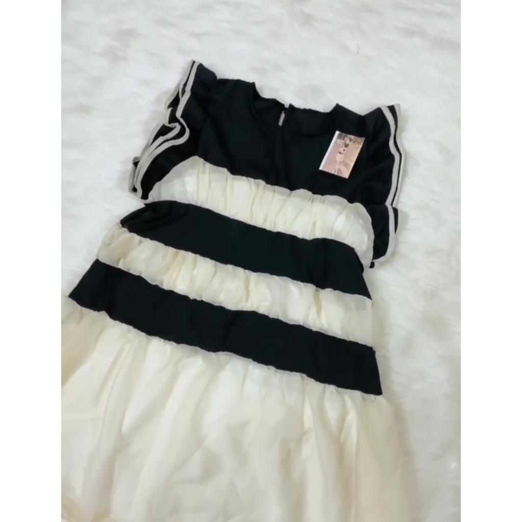 Đầm suông babydoll tay bèo lụa phối voan tơ