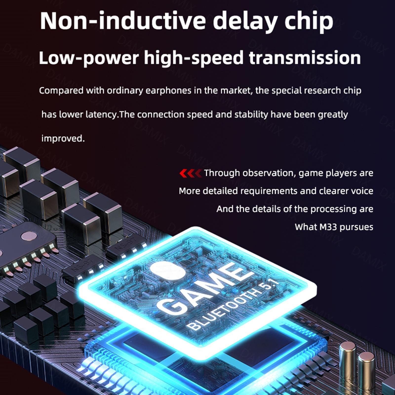 Wireless Game Earbuds Noise Reduction for Sports LED Battery Display Black