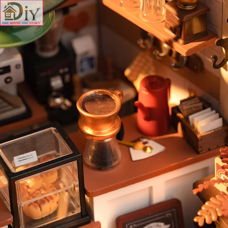 [Bản Tiếng ANH] Nhà búp bê gỗ DIY Miniature Robotime Rolife | NO.17 CAFE DG162 tự lắp ghép - Quà tặng trang trí sáng tạo