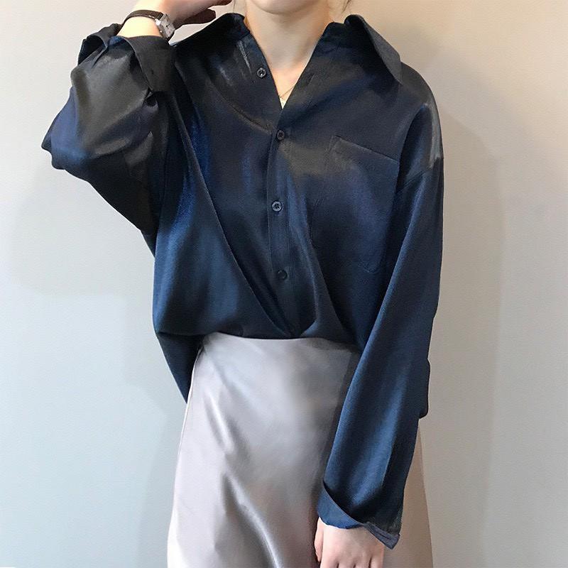 ÁO SƠ MI LỤA SATIN PHẢN QUANG FORM RỘNG