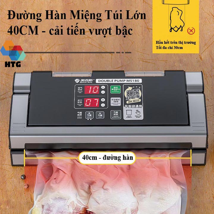 Máy hút chân không MagicSeal MS180 không kén túi, mối hàn 8mm kín kẽ, 2 vòi hút, hàng chính hãng