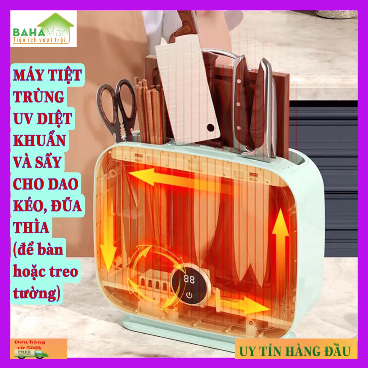 MÁY TIỆT TRÙNG UV DIỆT KHUẨN VÀ SẤY CHO DAO KÉO, ĐŨA THÌA "BAHAMAR" Cảm ứng Thông Minh, Tiệt trùng lặp tỷ lệ cao đến 99%