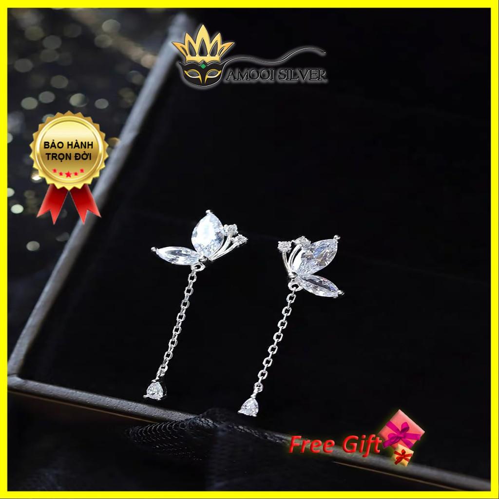 Bông Tai Bạc Nữ Hình Con Bướm Tua Rua - Hoa Tai Chuẩn Bạc S925 - Khuyên Tai Bạc S925 - AMOOI SILVER