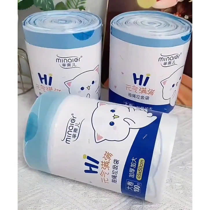 Túi Đựng Rác Cuộn 100 Túi Có Dây Rút 45x50cm – Loại Siêu Dày 360gr / Mỏng 250gr – Nhựa PE Dai Chắc Chắn, Chống Rò Rỉ Nước - HÀNG CHÍNH HÃNG MINIIN