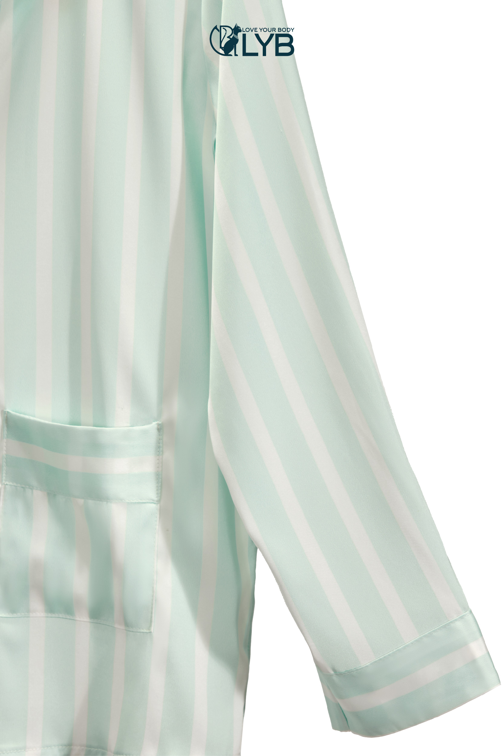 Đồ bộ mặc nhà dài lụa satin điều hòa thân nhiệt form rộng cá tính thoáng mát màu xanh in sọc LYB - FW22-H00002